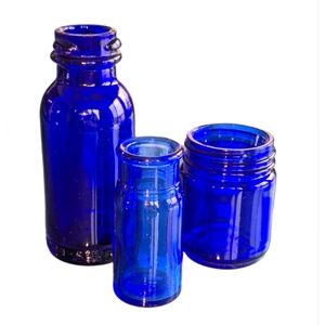 Trio of Blue Glass Vintage & Antique Bottles